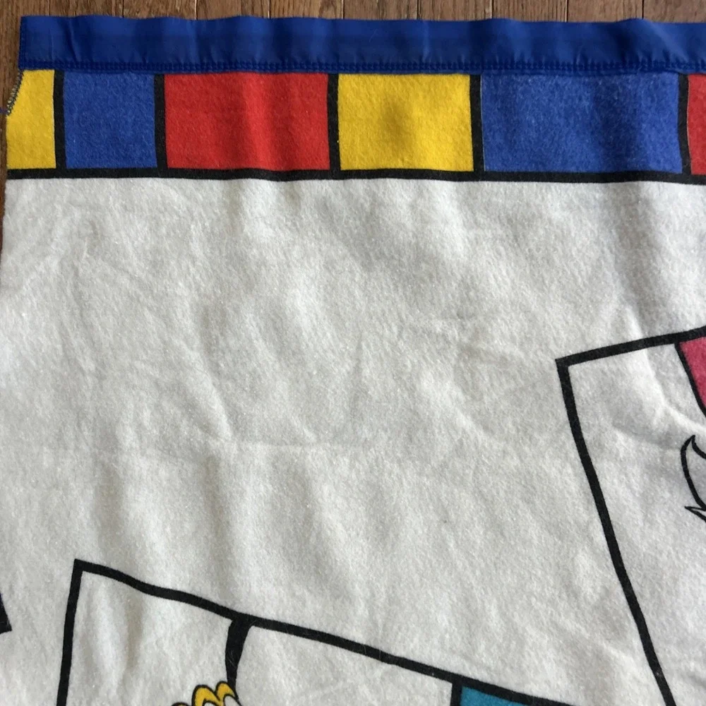 Vintage Disney Mickey Goofy‎ Minnie Donald Color Block Full Blanket 87x69 USA